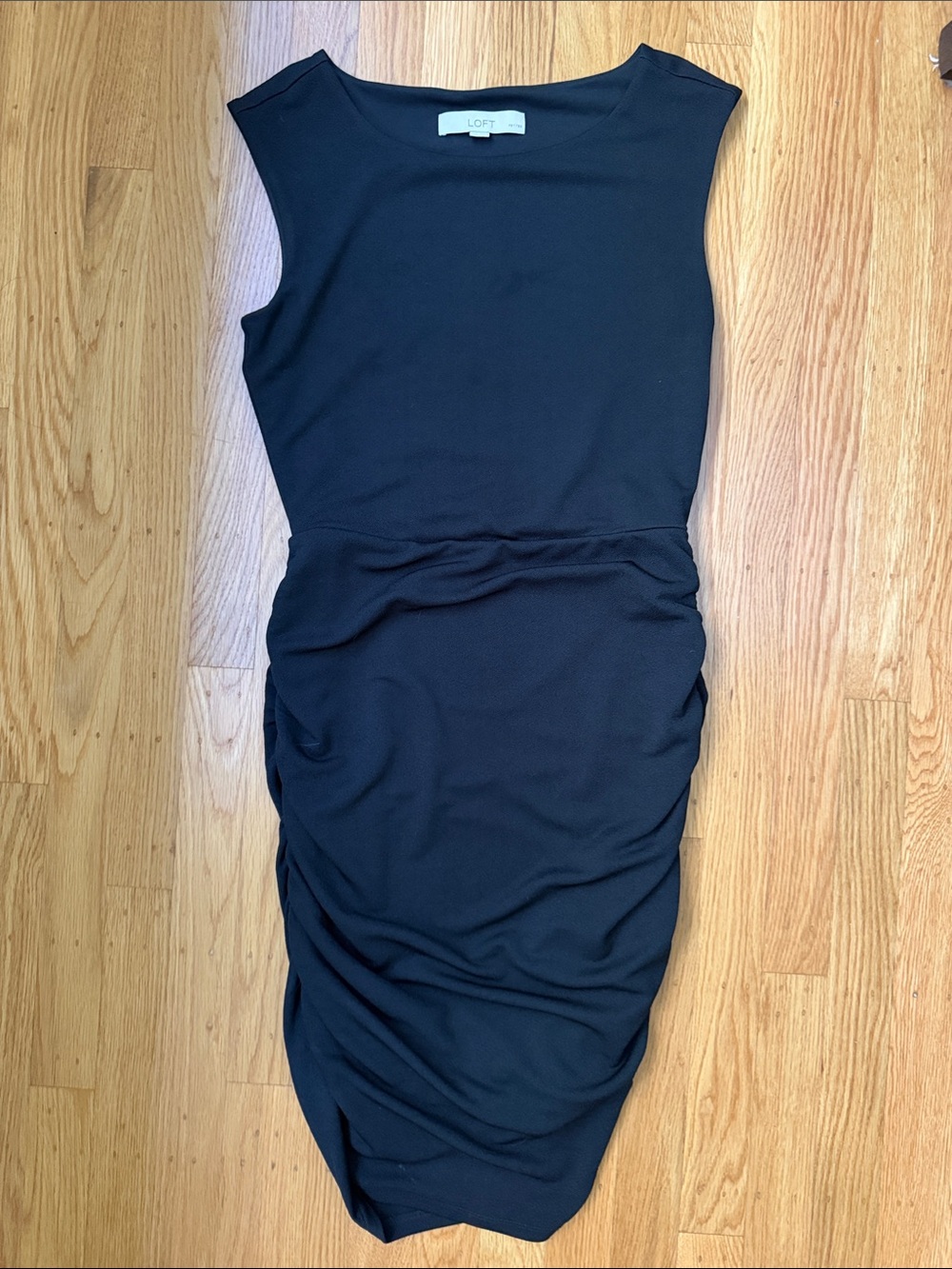 LOFT Black Sleeveless Ruched Midi Dress